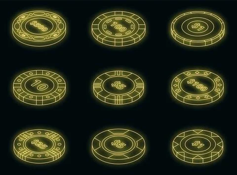 Casino chips icons set vector neon Illustrazione stock