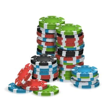 Casino Chips Stacks Isolated Vector. Realistic. White, Red, Black, Blue, Green Illustrazione stock