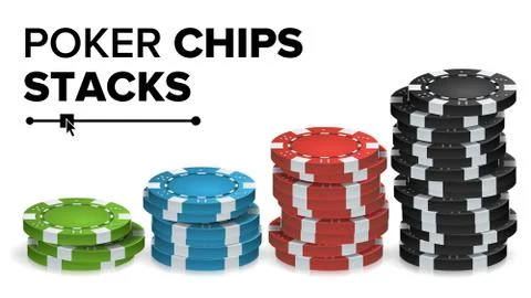 Casino Chips Stacks Vector. Realistic Colored Online Poker Game Chips Set イラスト素材