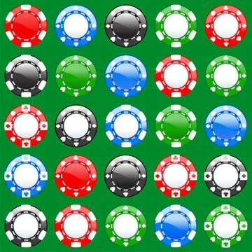 Casino chips wallpaper. Seamless pattern on green Stock Illustration