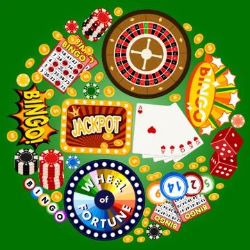 Casino concept round pattern vector illustration. Includes roulette, casino Stock Illustration