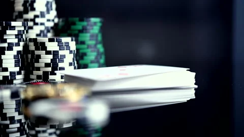 Casino Concept With Stack Of Playing Cards And Multi Color Piles 스톡 동영상 132300404