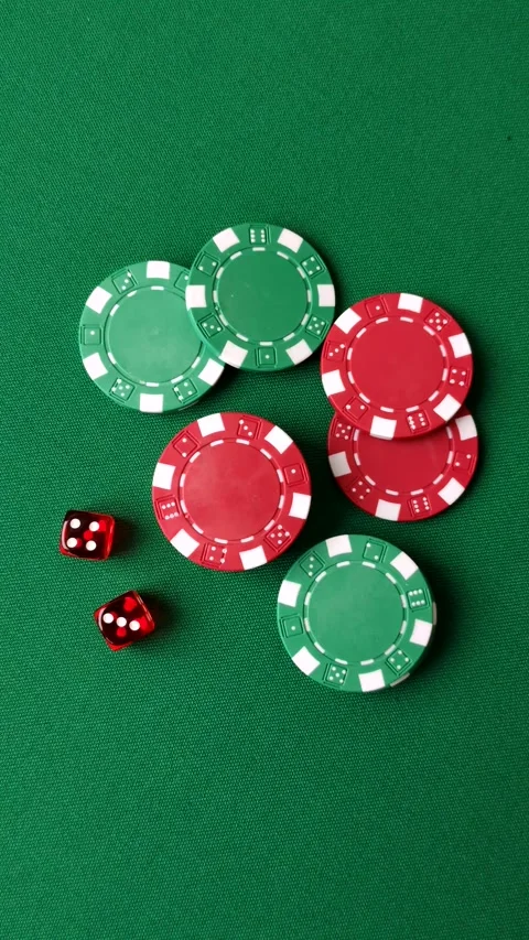 Casino dice and chips on a colored background, poker, gambling with bets. Dice a Stock Footage 328872977
