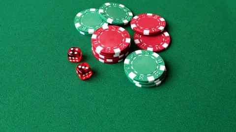 Casino dice and chips on a colored background, poker, gambling with bets. Dice a Stock Footage 328872982