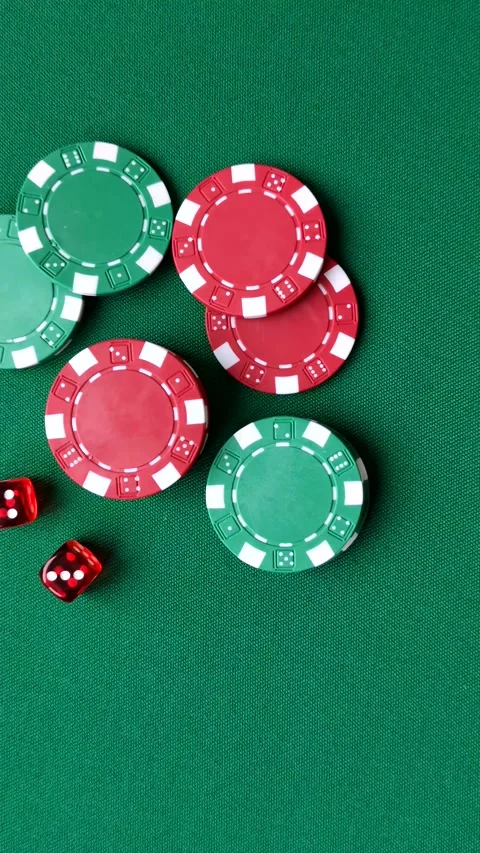 Casino dice and chips on a colored background, poker, gambling with bets. Dice a Stock Footage 328872987