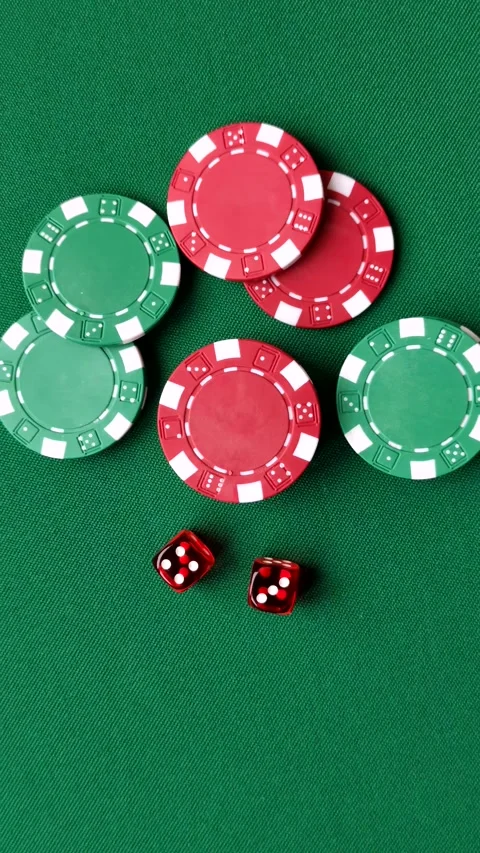 Casino dice and chips on a colored background, poker, gambling with bets. Dice a Stock Footage 328872995