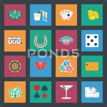 Casino flat icons set Stock Illustration