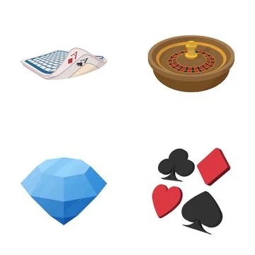 Casino gambling elements including cards, roulette, and diamond Stock Illustration