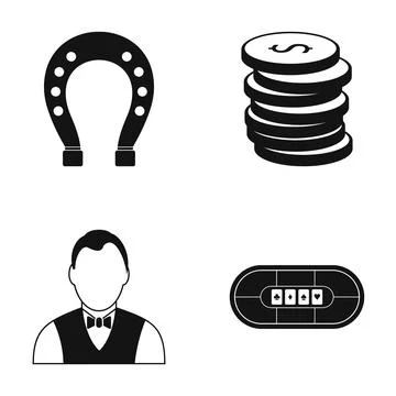 Casino gambling elements set including dealer poker table and coins Stock Illustration