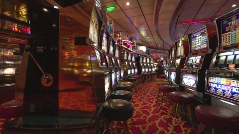 Casino gambling room inside view - slot machine Stock Footage