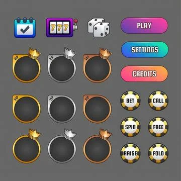 Casino game interface with chips, dice, and buttons Illustrazione stock