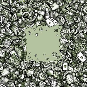 Casino hand drawn vector doodles frame. Stock Illustration