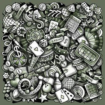 Casino hand drawn vector funny doodles illustration. Stock Illustration