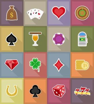 Casino objects and equipment flat icons illustration Stock Illustration