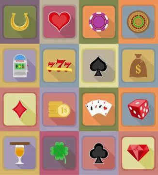 Casino objects and equipment flat icons illustration Stock Illustration