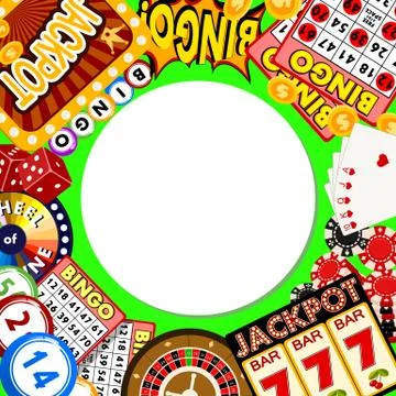 Casino online round pattern vector illustration. Includes roulette, casino chips Stock Illustration