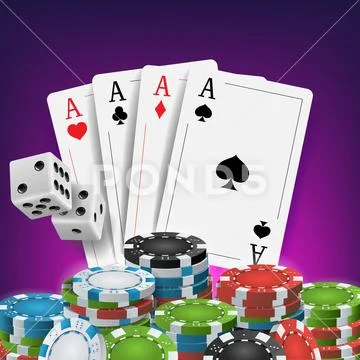 Casino Poker Design Vector. Poker Cards, Chips, Playing Gambling Cards. Royal Stock Illustration