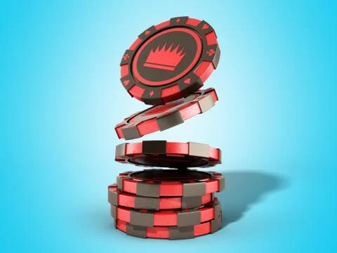 Casino red chips stack on blue realistic 3d render objects Stock Illustration