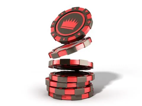 Casino red chips stack isolated on white realistic 3d render objects Illustrazione stock