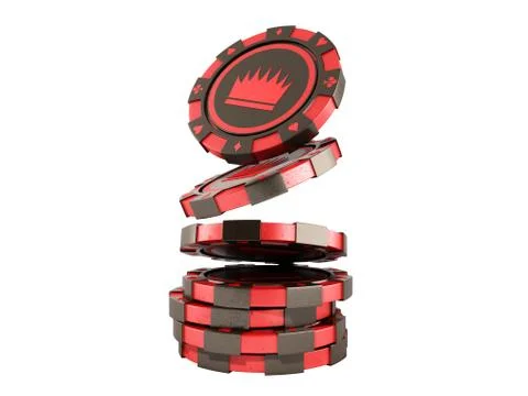 Casino red chips stack on white realistic 3d render objects no shadow Stock Illustration