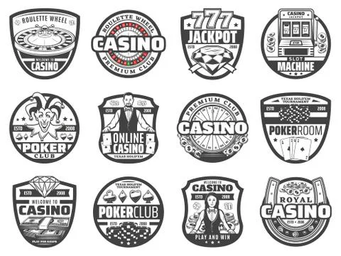 Casino roulette wheels, chips, dice, poker cards Stock Illustration