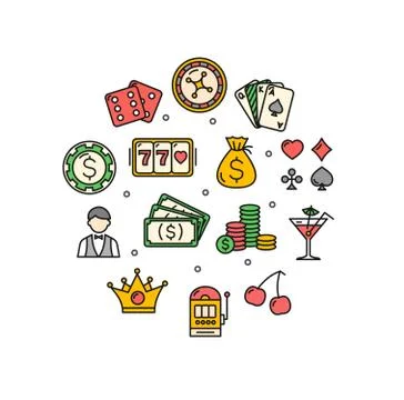 Casino Round Design Template Thin Line Icon. Vector Illustrazione stock