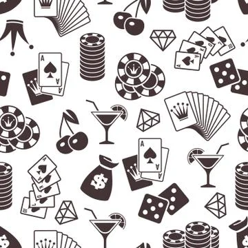 Casino seamless pattern design. Dice, playing cards seamless background Stock Illustration