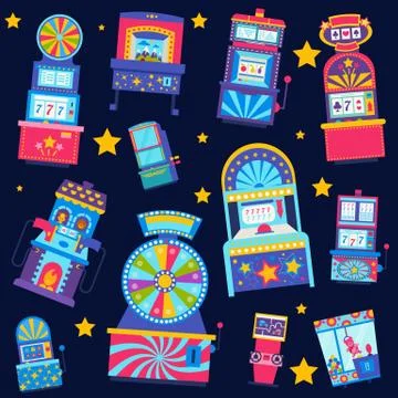 Casino seamless pattern vector illustration. Win jackpot in game slot machine Stock Illustration