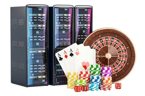 Casino Server concept. Computer Server Racks for gaming, 3D rendering Stock Illustration
