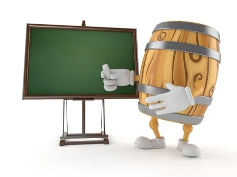 Cask character with blank blackboard Stock Illustration