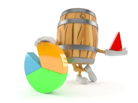 Cask character with pie chart Stock Illustration