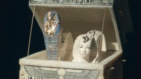Casket with cases for the internal organs of King Tutankhamun Stock Footage 323968614