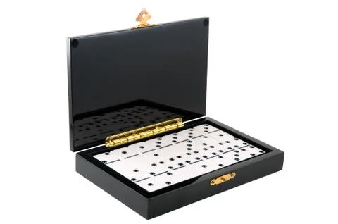 Casket with dominoes Stock Photos