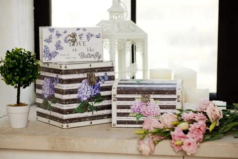 Casket for needlework, sewing in style interior Foto stock