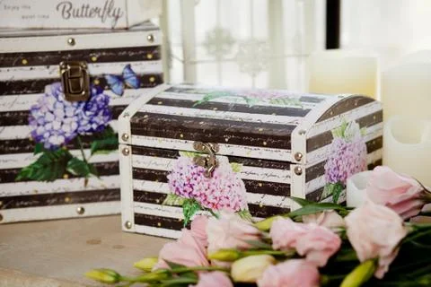 Casket for needlework, sewing in style interior Stock Photos
