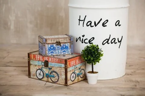 Casket for needlework, sewing in style interior Stock-Fotos