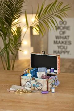 Casket for needlework, sewing in style interior Stock-Fotos