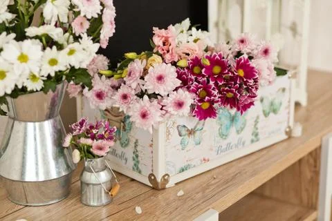 Casket for needlework, sewing in style interior Stock Photos