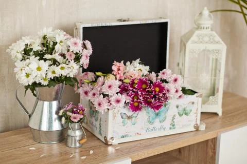 Casket for needlework, sewing in style interior Stock Photos