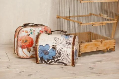 Casket for needlework, sewing in style interior Stock Photos