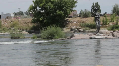 Casper WY - River and Statue 3 Stock-Footage 40540944