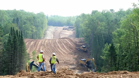 CASS CO, MN - 6 AUG 2021: Workers on Line 3 Oil Pipeline Construction Site. Stock Footage 159731955
