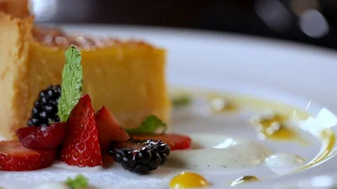 Cassava cake with berries Stock Footage 90939270