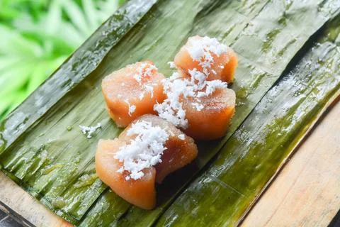 Cassava Cake, a cake made with a mixture of traditional Indonesian brown su.. Stock Photos