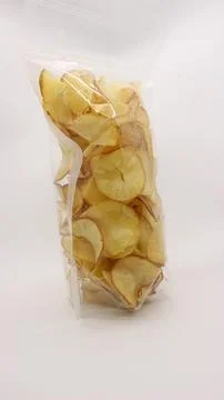Cassava chips packaged using plastic. Stock Photos