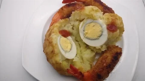 Cassava egg ball with breaded fried shrimps. Stock Footage 281953444
