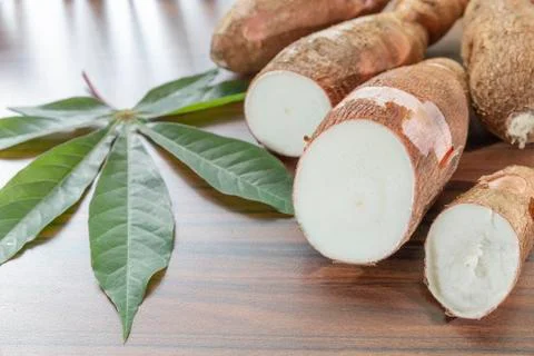 Cassava slices on the table Stock Photos