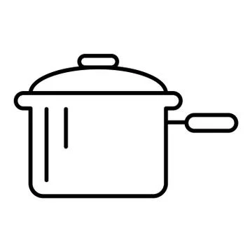 Casserole with a handle thin line icon. Pan vector illustration isolated on Illustration