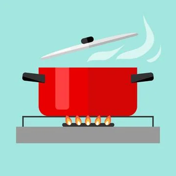 Casserole with soup on fire Stock Illustration