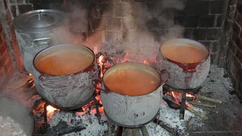 Casseroles on fire with food Stock-Footage 123723850